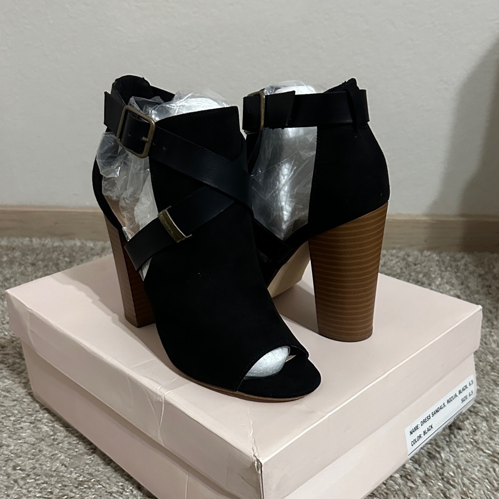 JustFab Black Rozlia Black Suede Peep-Toe Boots